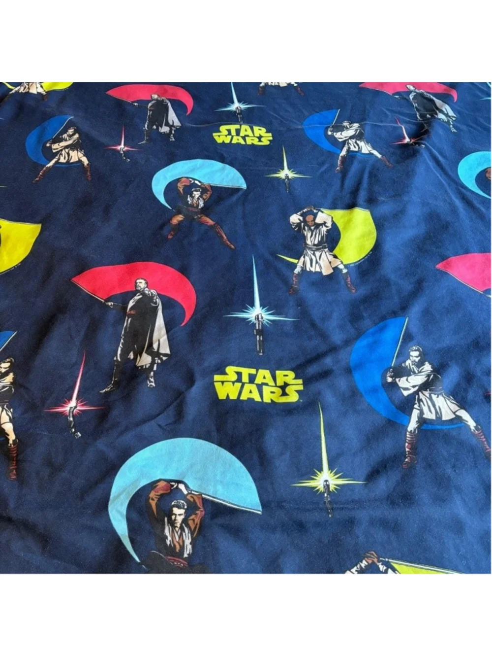 Vintage Star Wars Twin Flat Bed Sheet Blue 2002 Lucasfilm Cutter Fabric